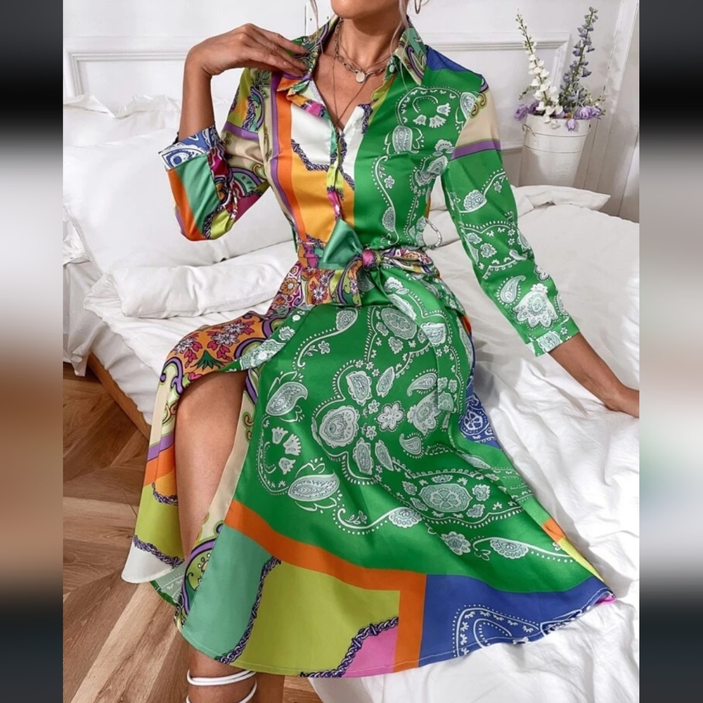 Paisley Print Shirt Dress